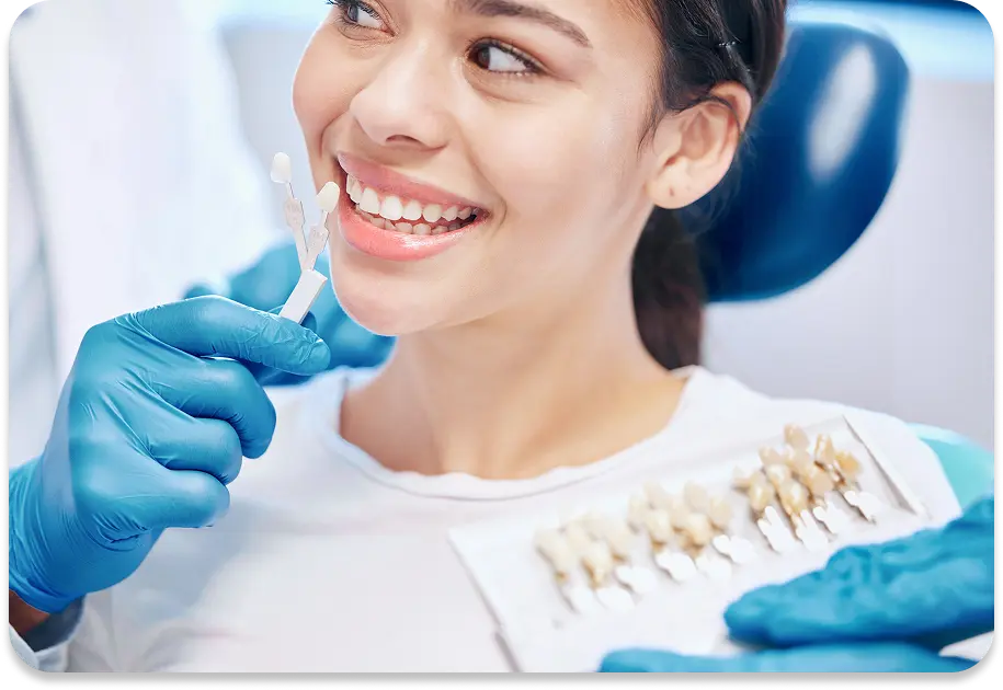 Woman putting on veneers