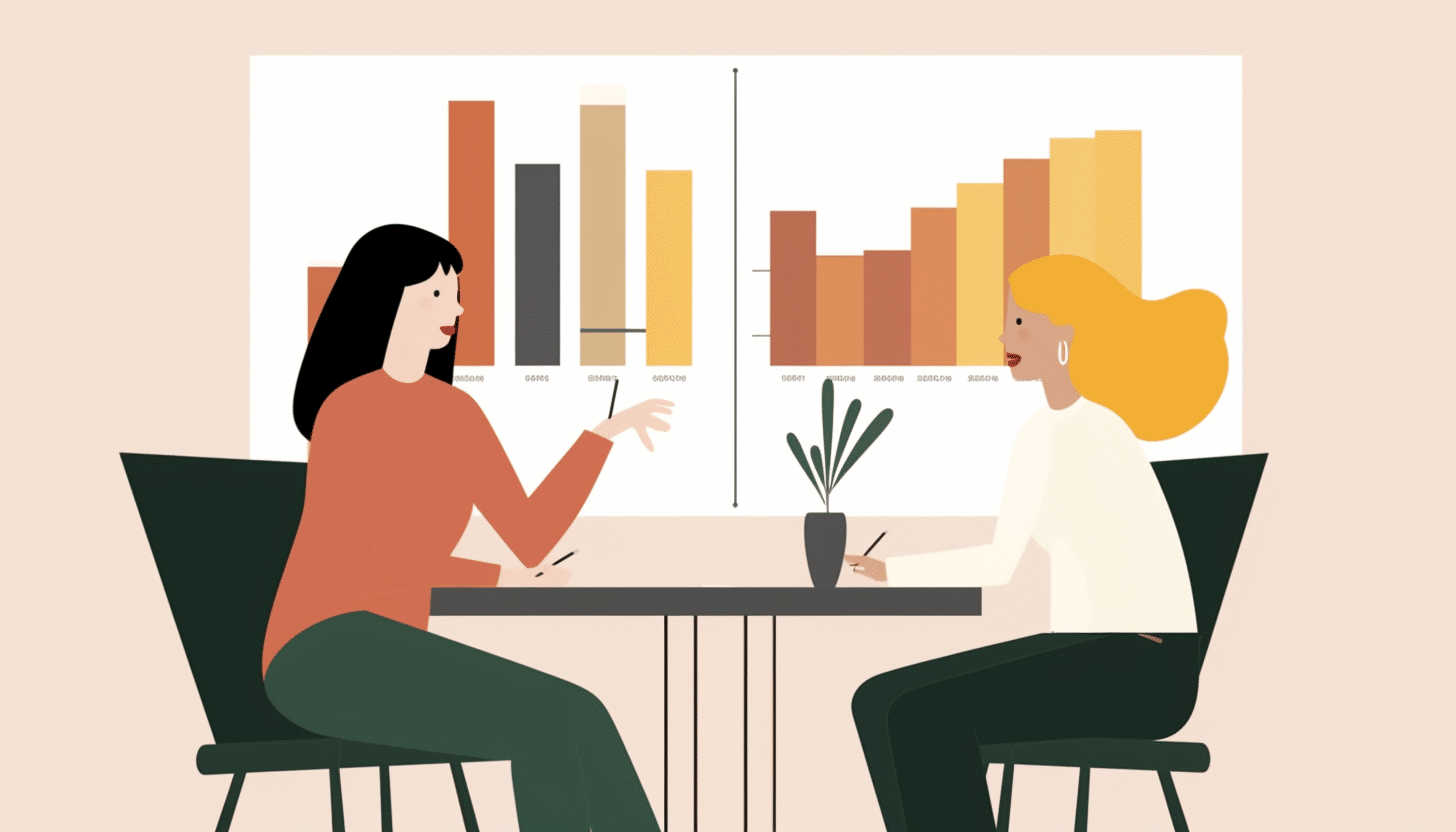 An illustration showcasing two people making a decision to invest in a mortgage fund.