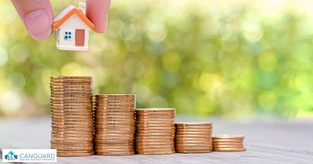 mortgage investment corporation concept with house maquette and coins