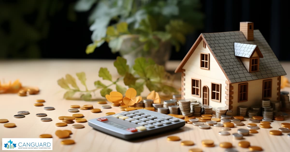 toy houses representing real estate finance stacked on coins