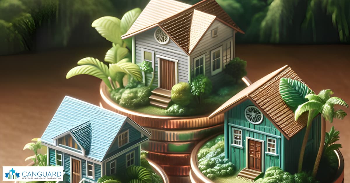 an image showcasing the concept of real estate investing with house maquette on coins