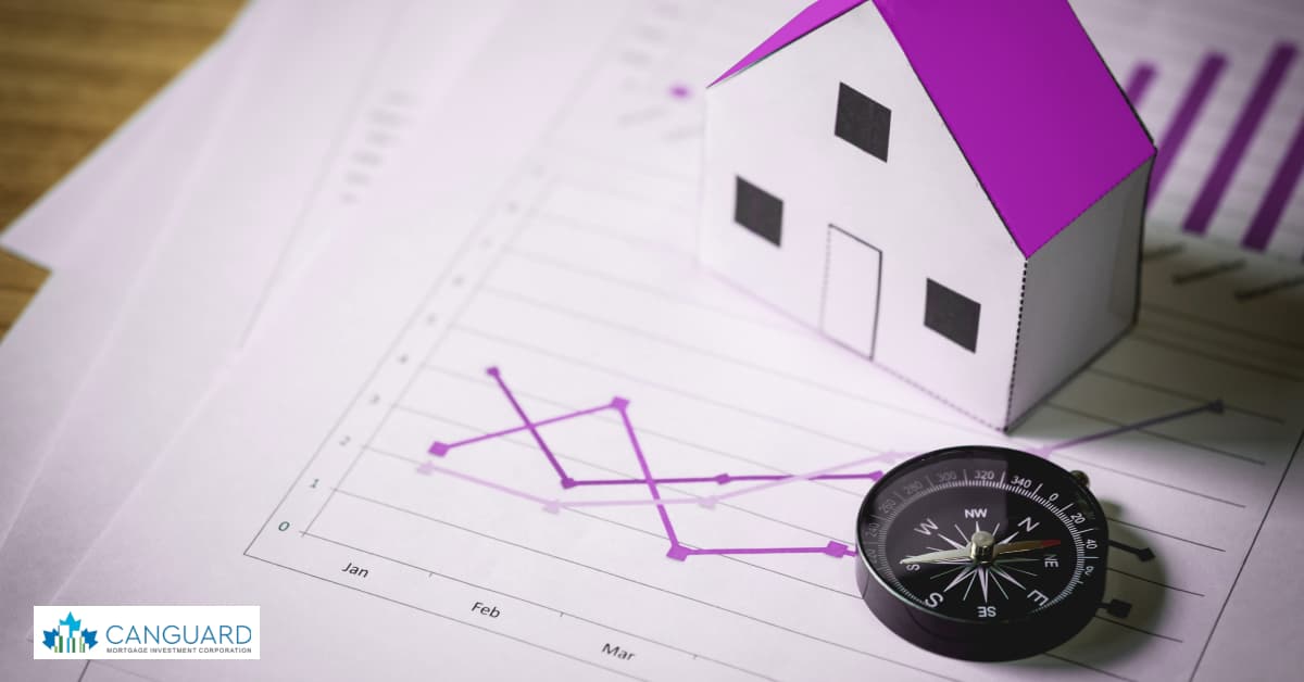 an image showing a house model on a Canadian real estate market analysis chart