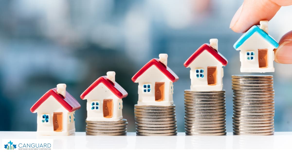A house model and coins showing the concept of long-term real estate investment.