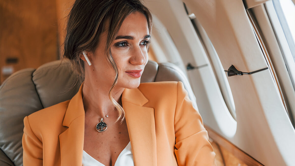 Beautiful woman in a flight