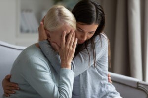 Wrongful death attorney client crying due to wrongful death case