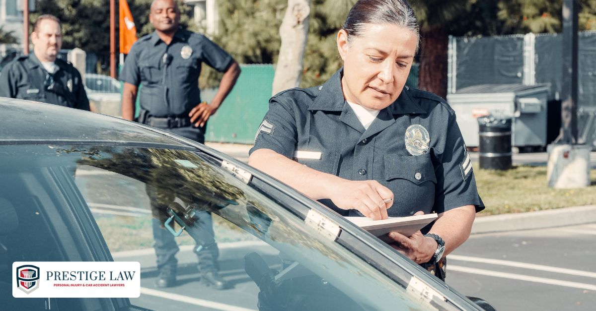 Car with a parking ticket on the windshield